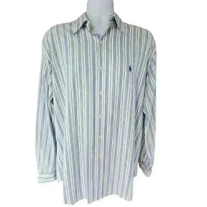 Ralph Lauren Men's Classic Fit Button Down Shirt, Blue Stripes Size 16 L